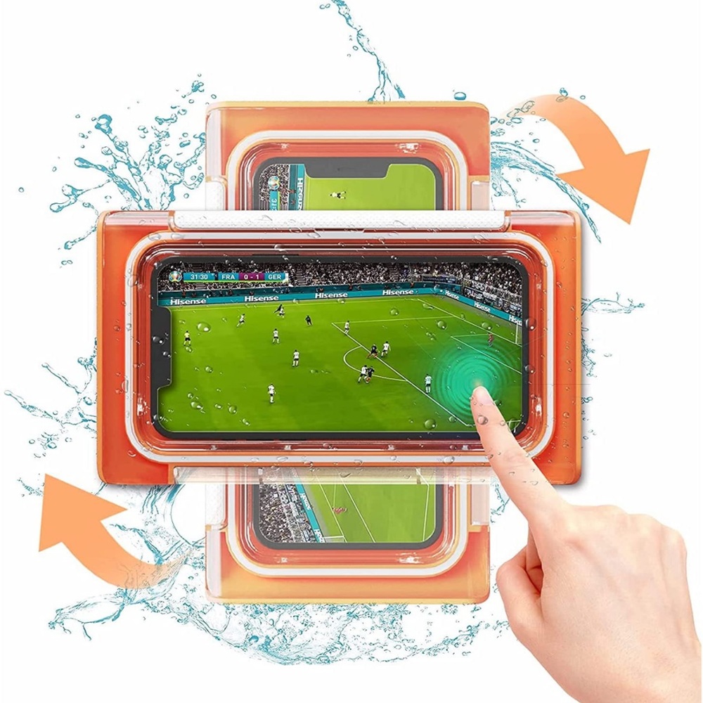 Waterproof Wall-Mounted Shower Phone Holder Case Anti-Fog HD High (Orange)